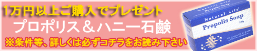 1万円以上ご購入の方にプロポリス＆ハニー石鹸 100gプレゼント